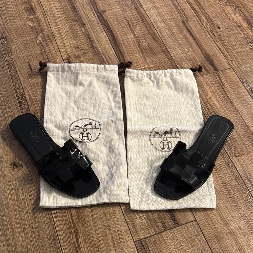 Hermès Black Sandals Oran with Dust Bags size 36 / 6